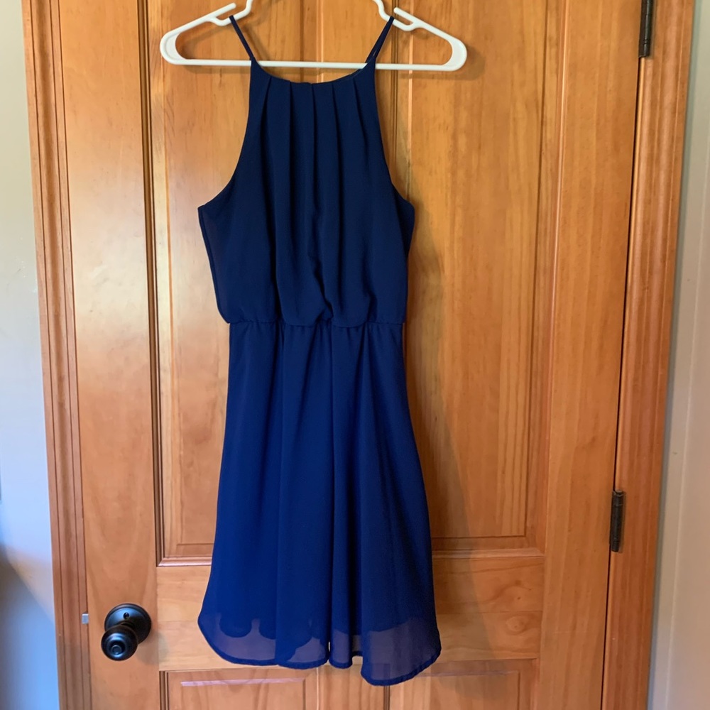 Navy Blue High Rounded Neck Dress